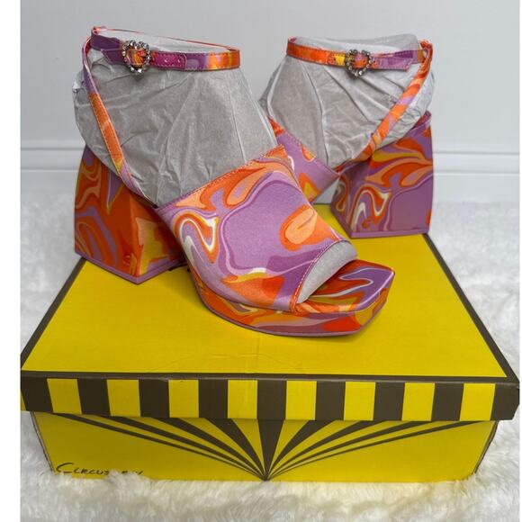 NWT Circus NY Sam Edelman Miranda Jewel Orange Multi Platform Heels 8.5 - Picture 6 of 15